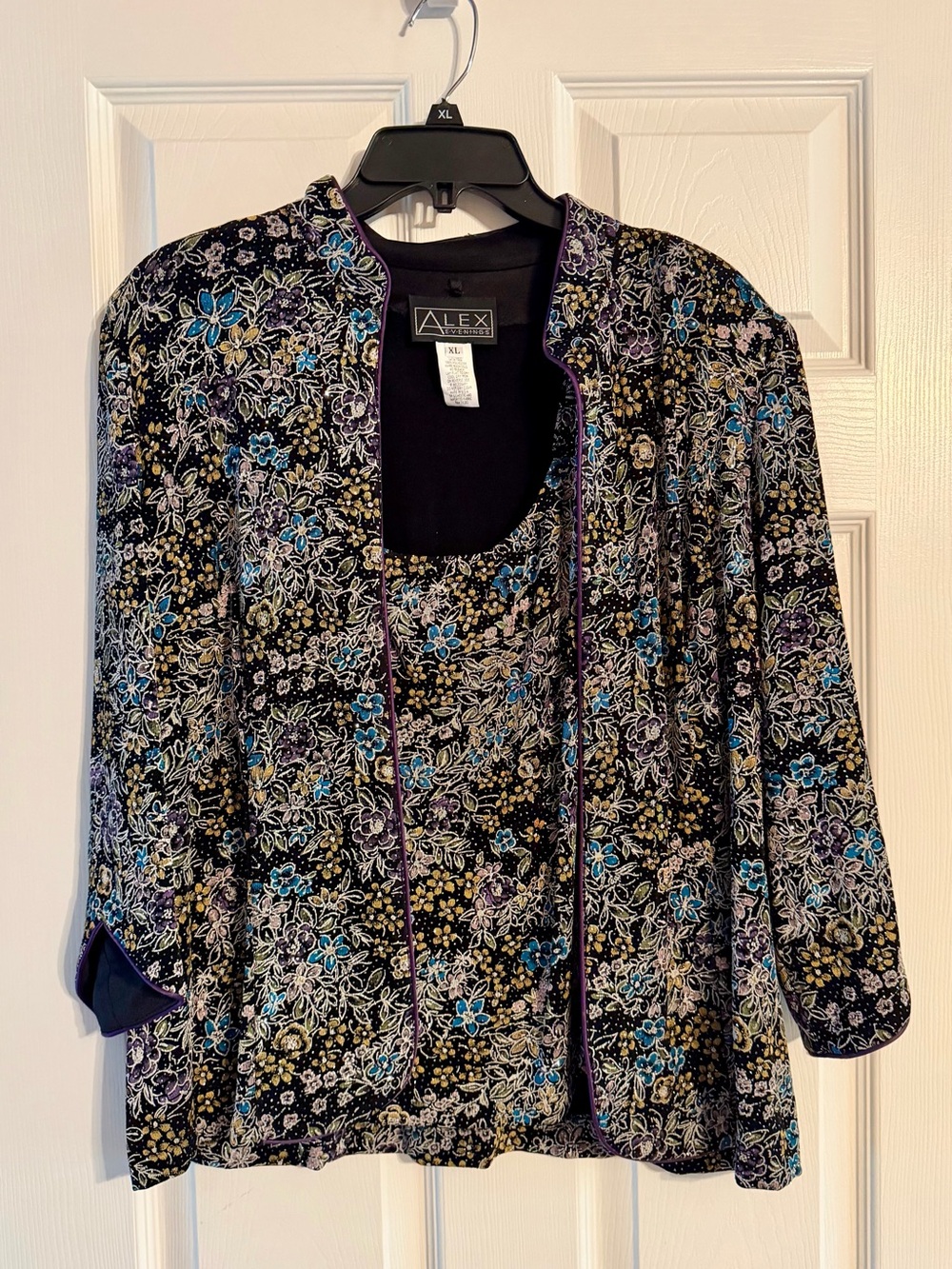 Alex Evenings XL Sparkle Floral 2 Piece Jacket Tank Set